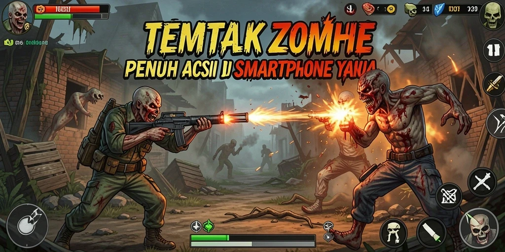 Tampilan antarmuka <strong>IDEBET</strong> yang menampilkan pertempuran melawan zombie.