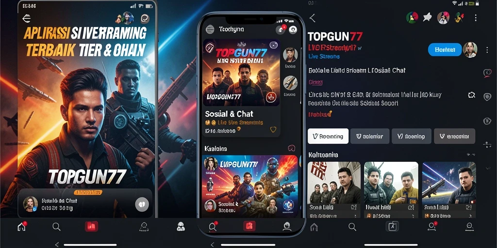 Tampilan utama aplikasi TOPGUN77 dengan fitur Live Streaming yang menarik.