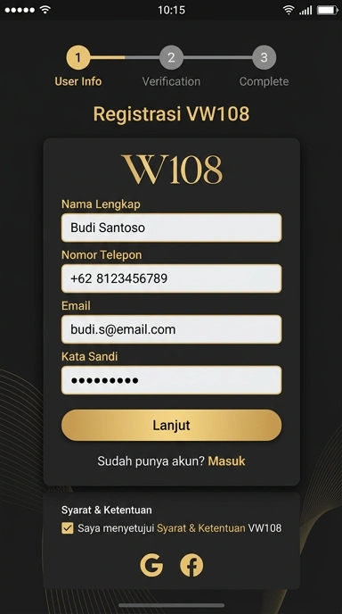 Tampilan halaman daftar vw108